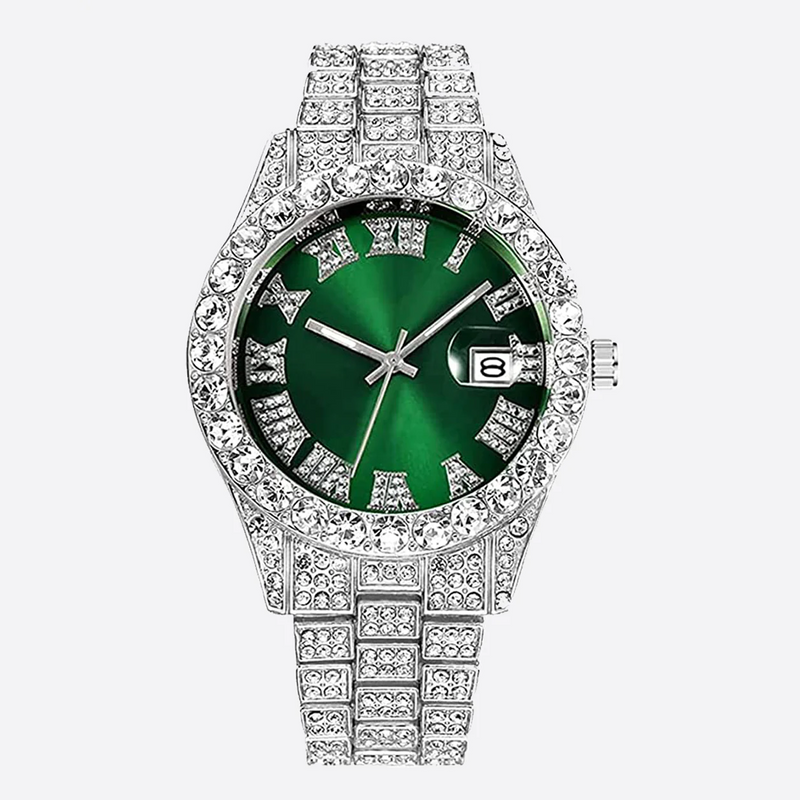 SIGRE. | Silberne Bustdown-Uhr mit grünem Zifferblatt